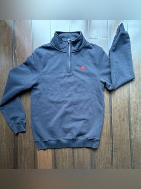Sweatshirt Navy Quarter-Zip S Red Embroidered Maple Leaf gorpcore woodsy chic